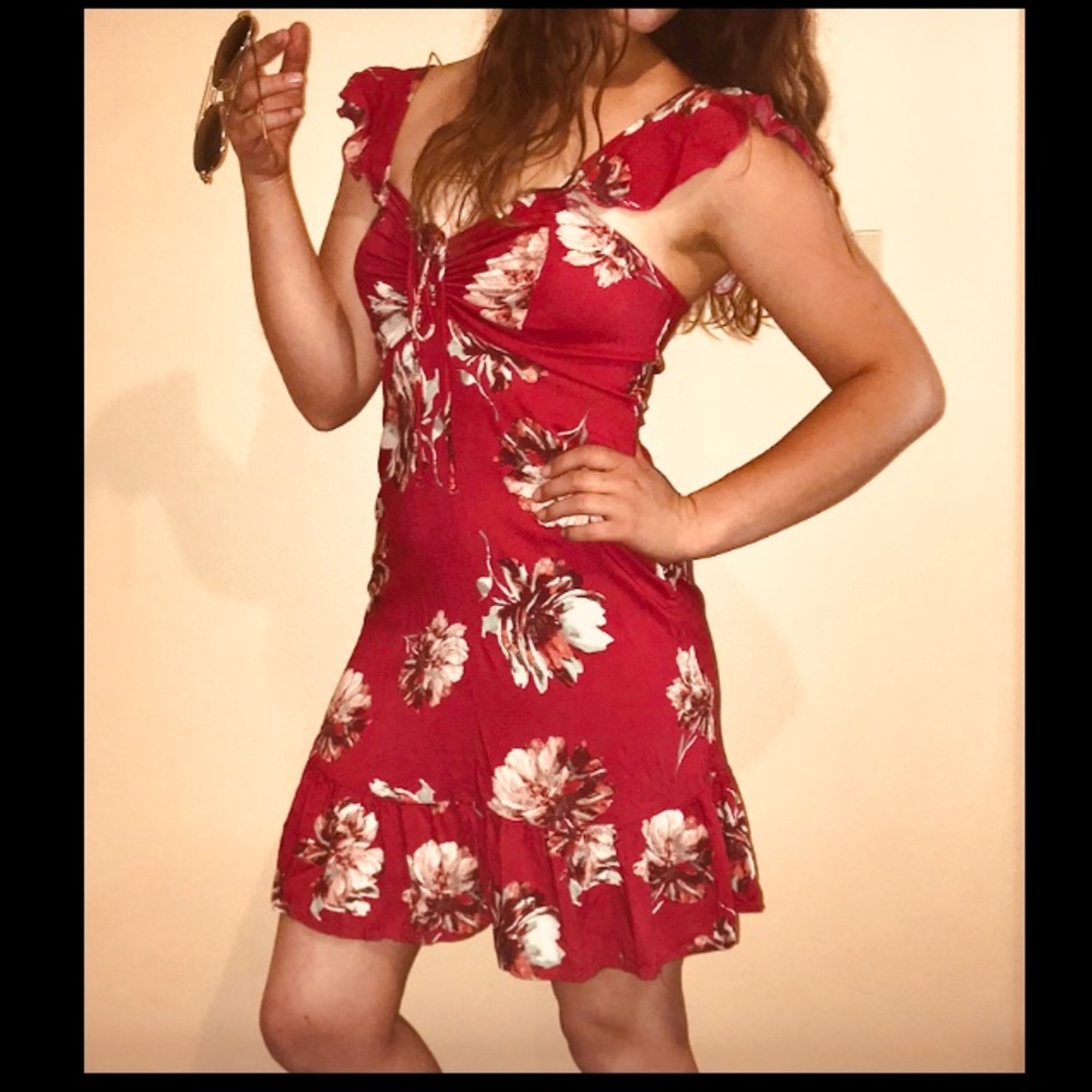 Red floral sun dress